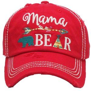Mama Bear Red Distressed Adjustable Baseball Hat